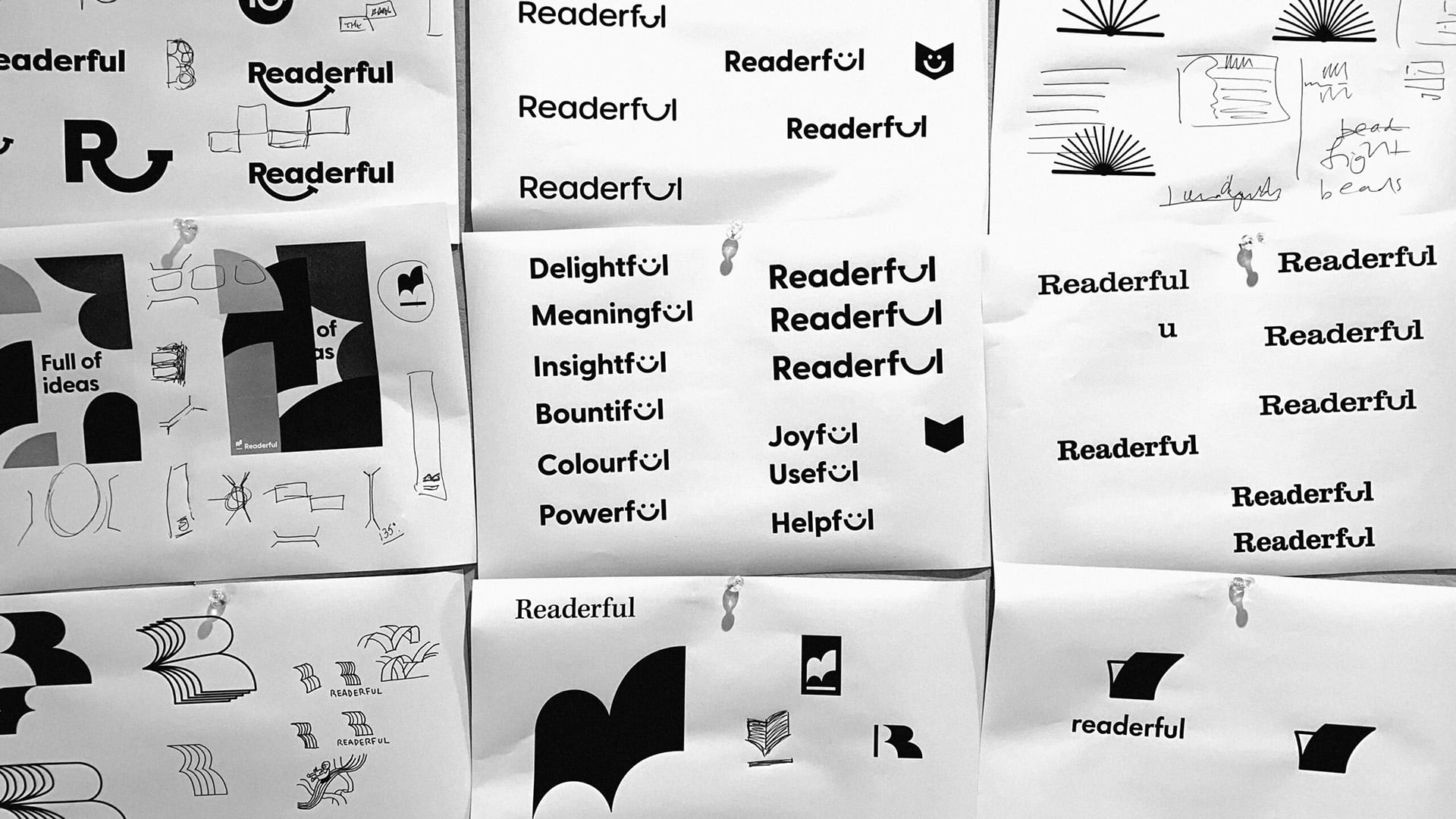 Early design sketches of Readerful logo concepts